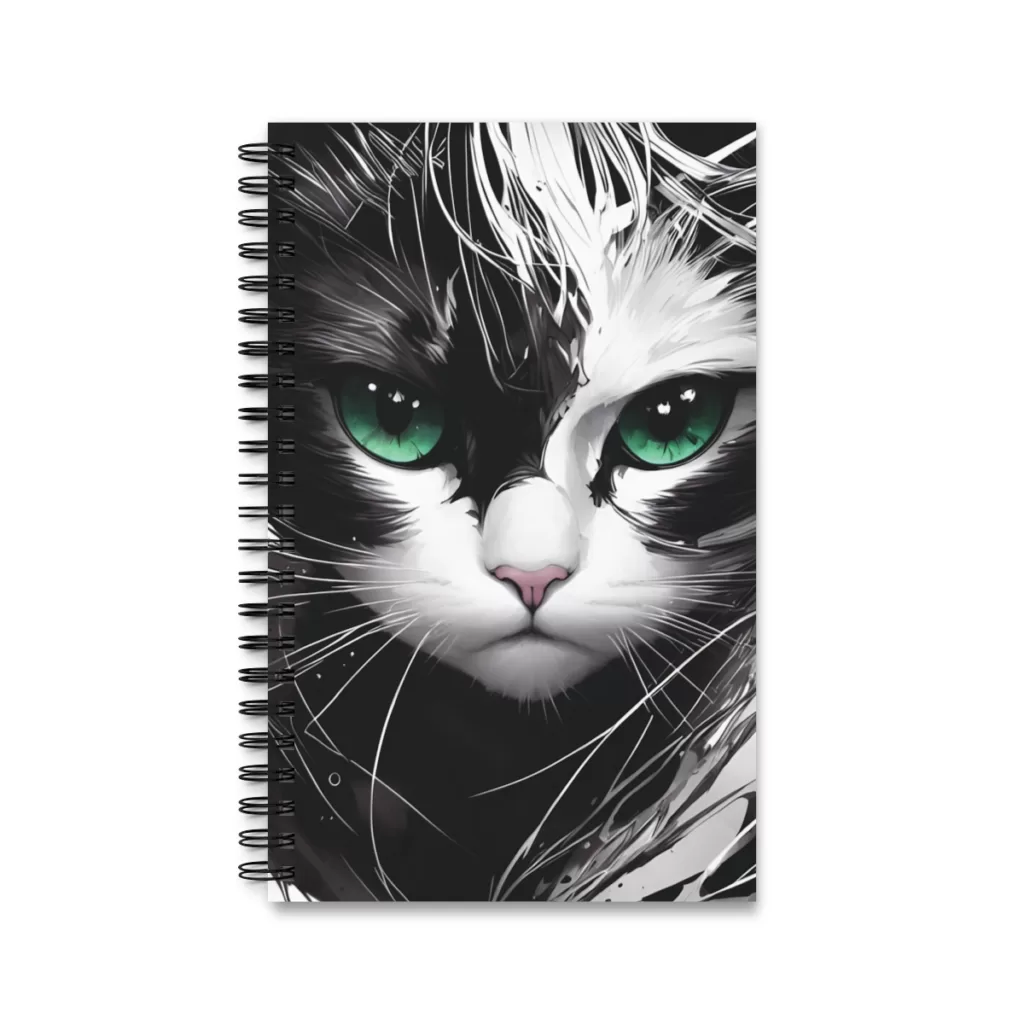 Cat Green eyes black&white
