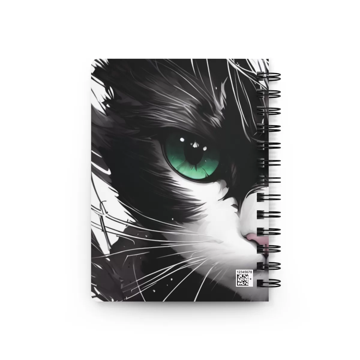 Cat green eyes black&white - Spiral Bound Journal - Image 3