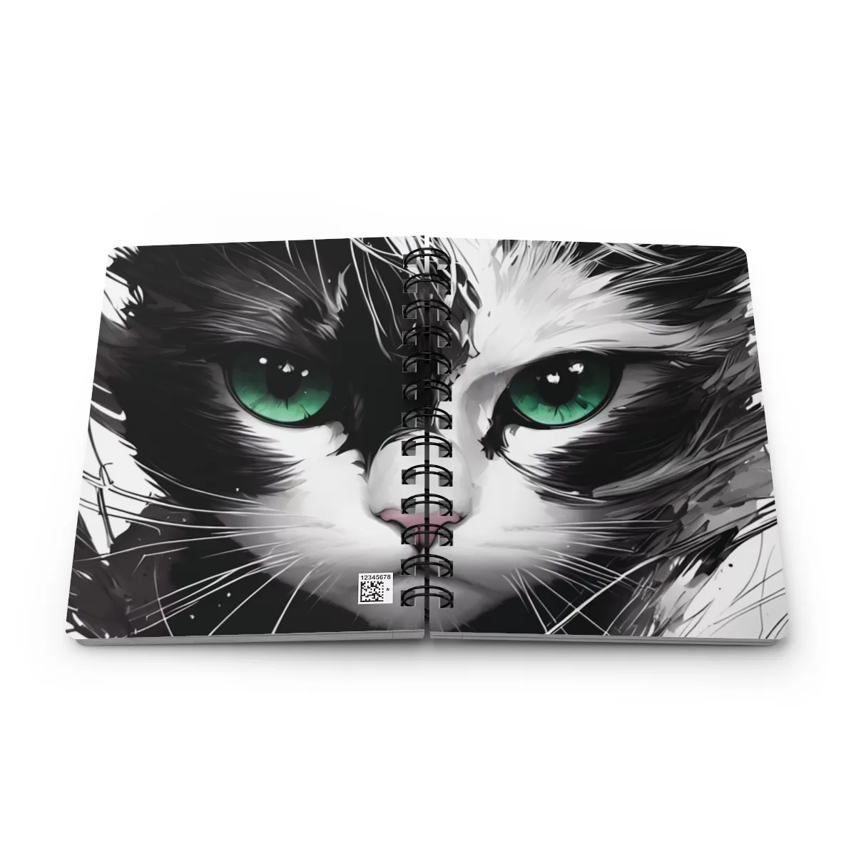 Cat green eyes black&white - Spiral Bound Journal - Image 8