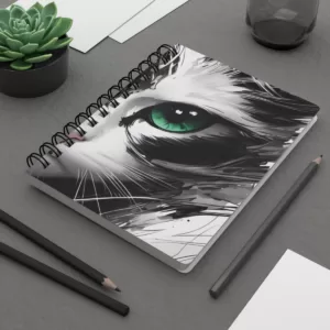 Cat green eyes black&white - Spiral Bound Journal